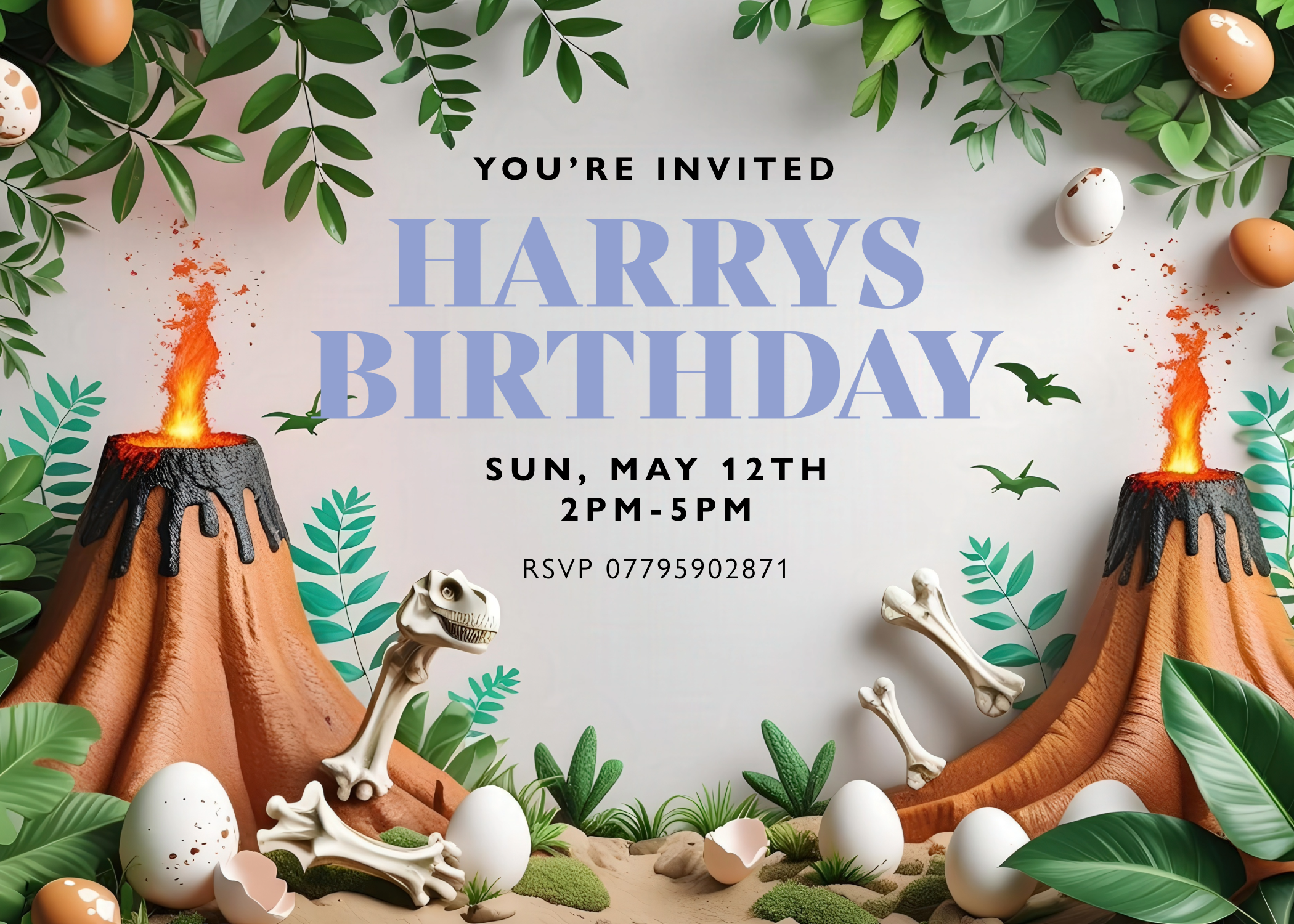 Dinosaur Volcano Invitation