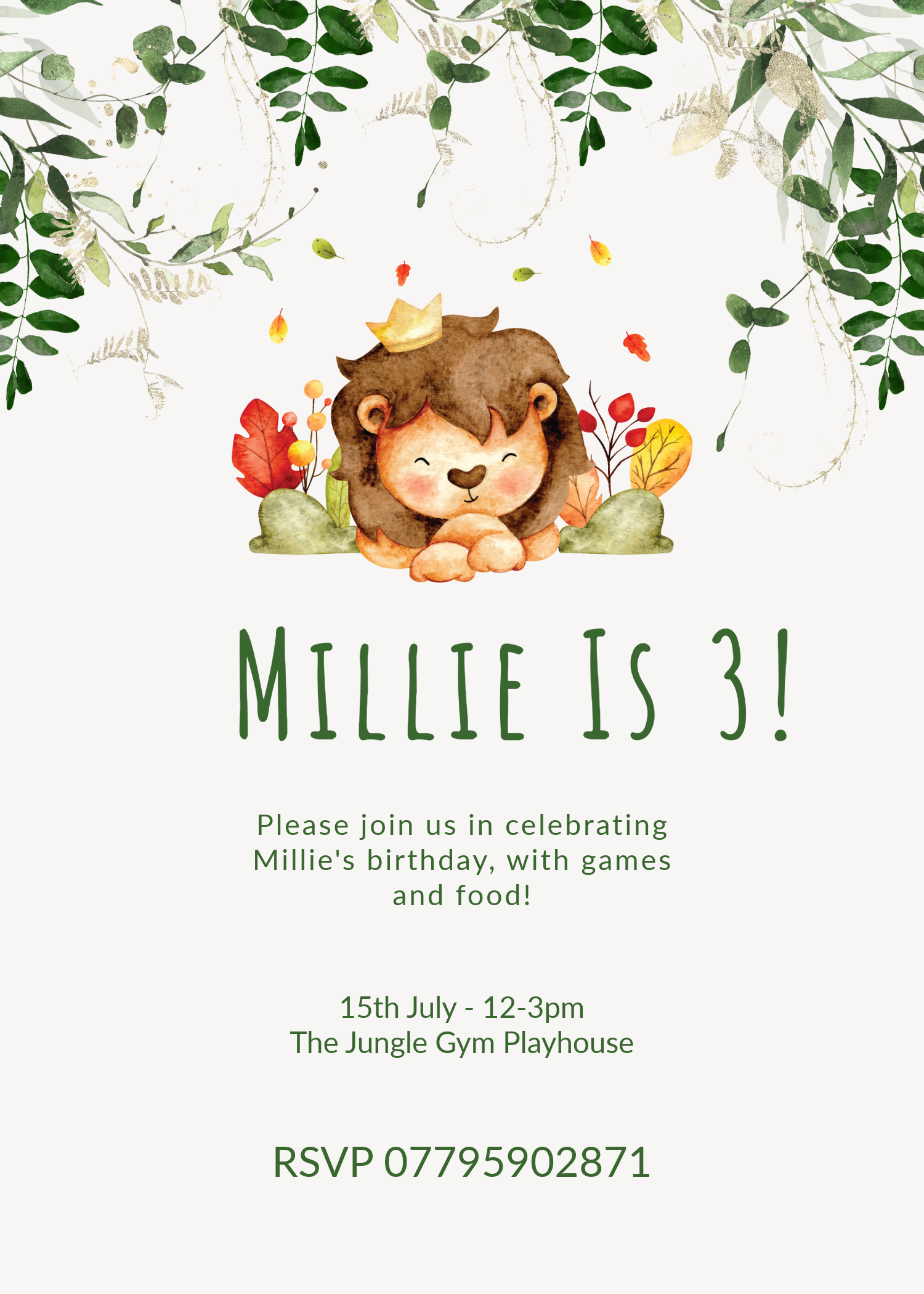 Jungle Lion Resting Invitation - Customisable