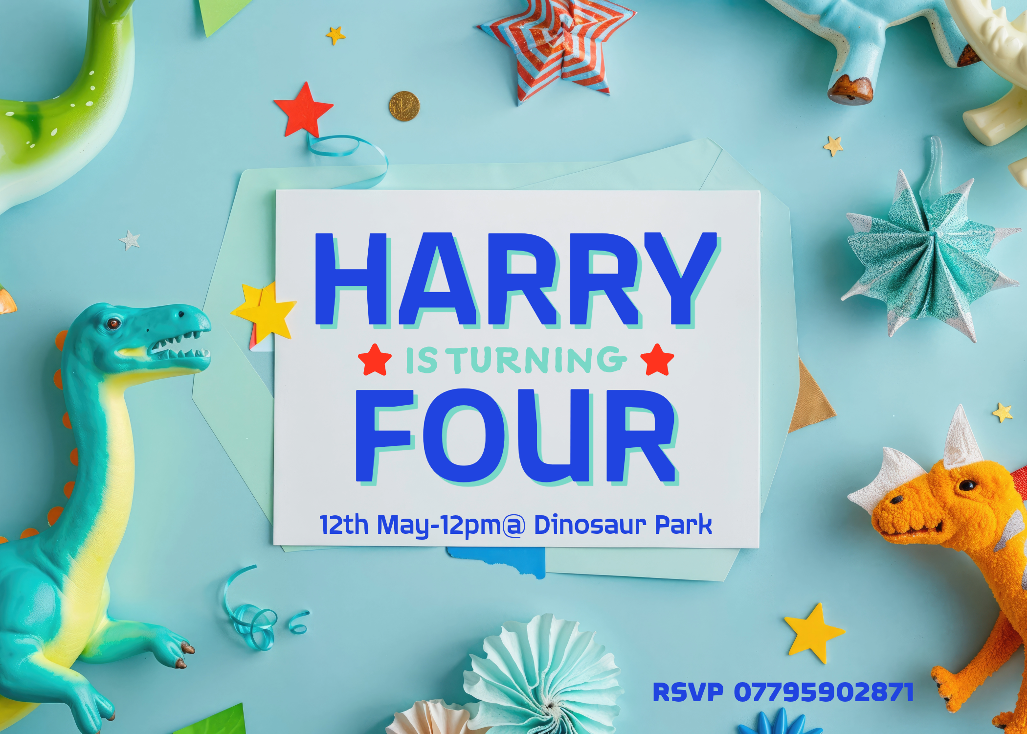 Dinosaur Birthday Invitation (Blue Edition) - Customisable