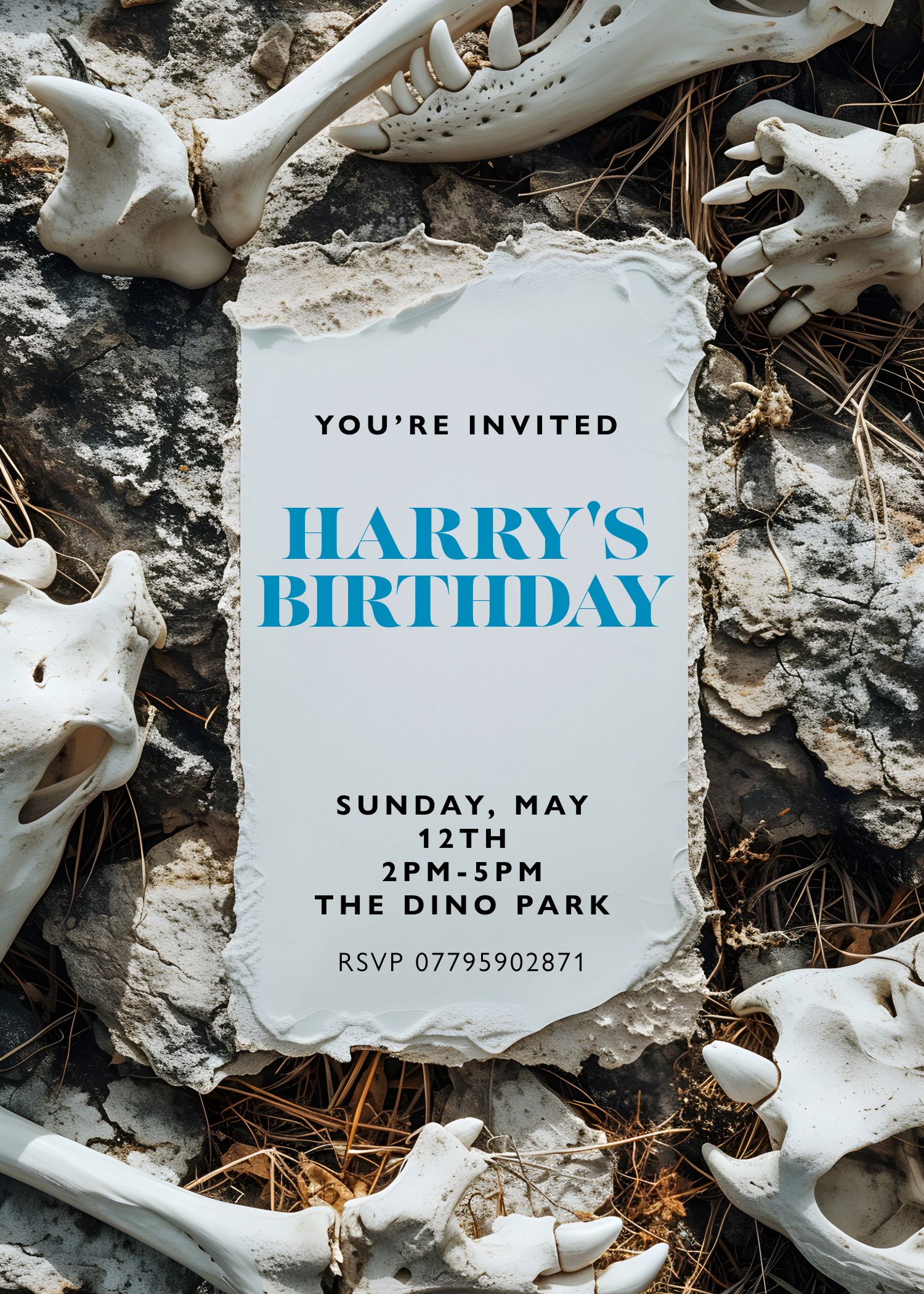Dinosaur Bones Invitation - Customisable