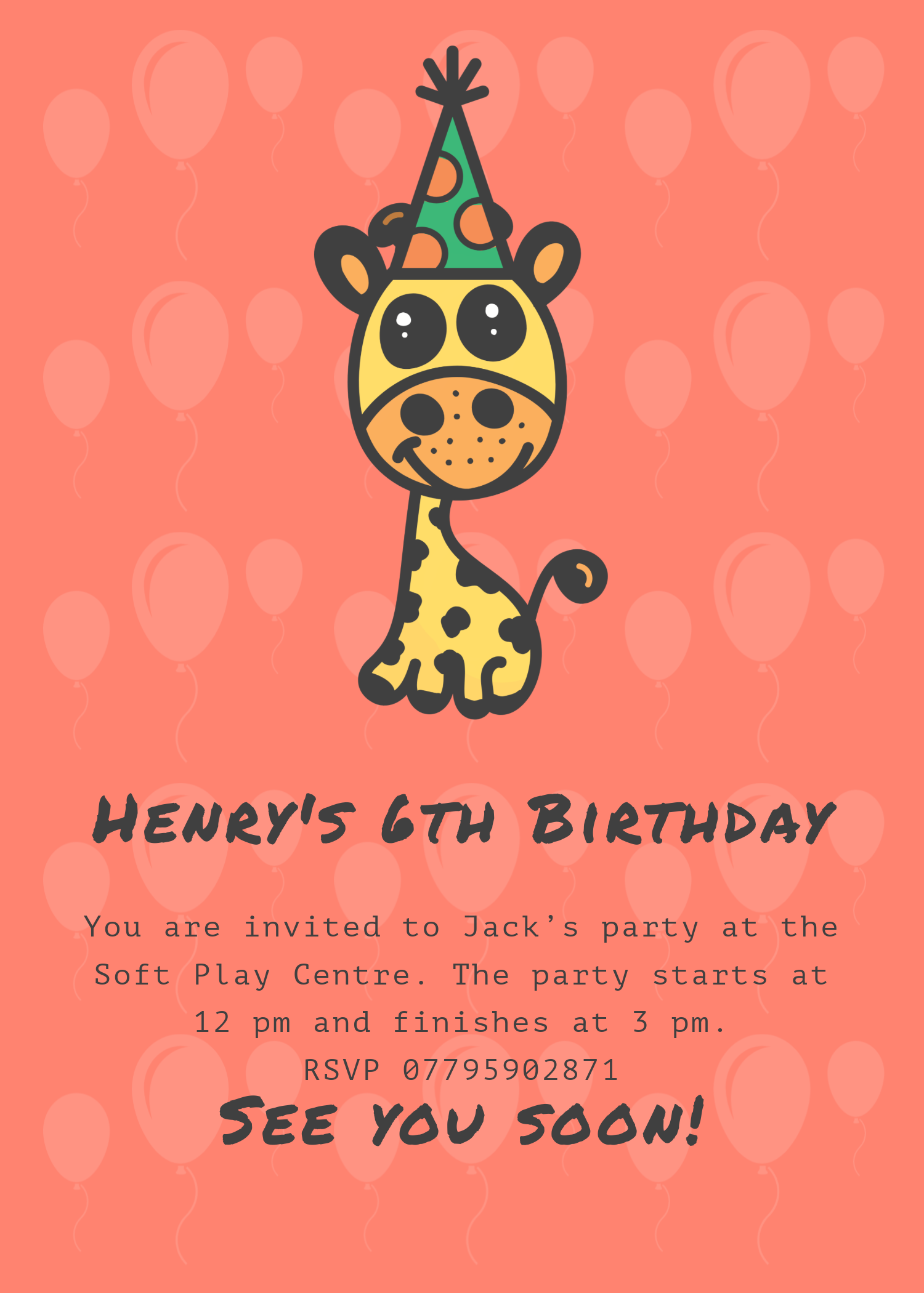 Jungle Giraffe Invitation - Customisable
