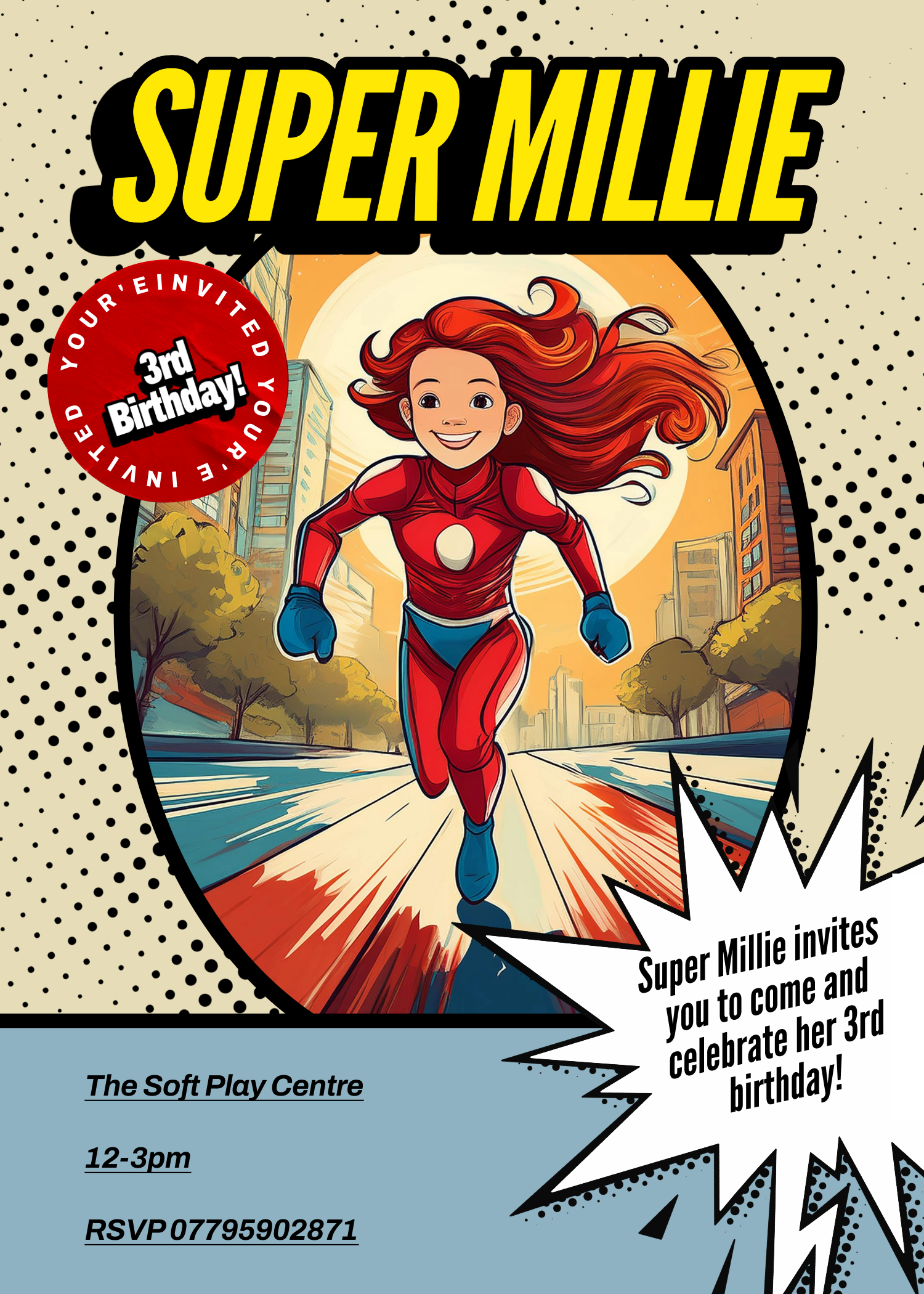 Superhero Invitation (Female) - Customisable