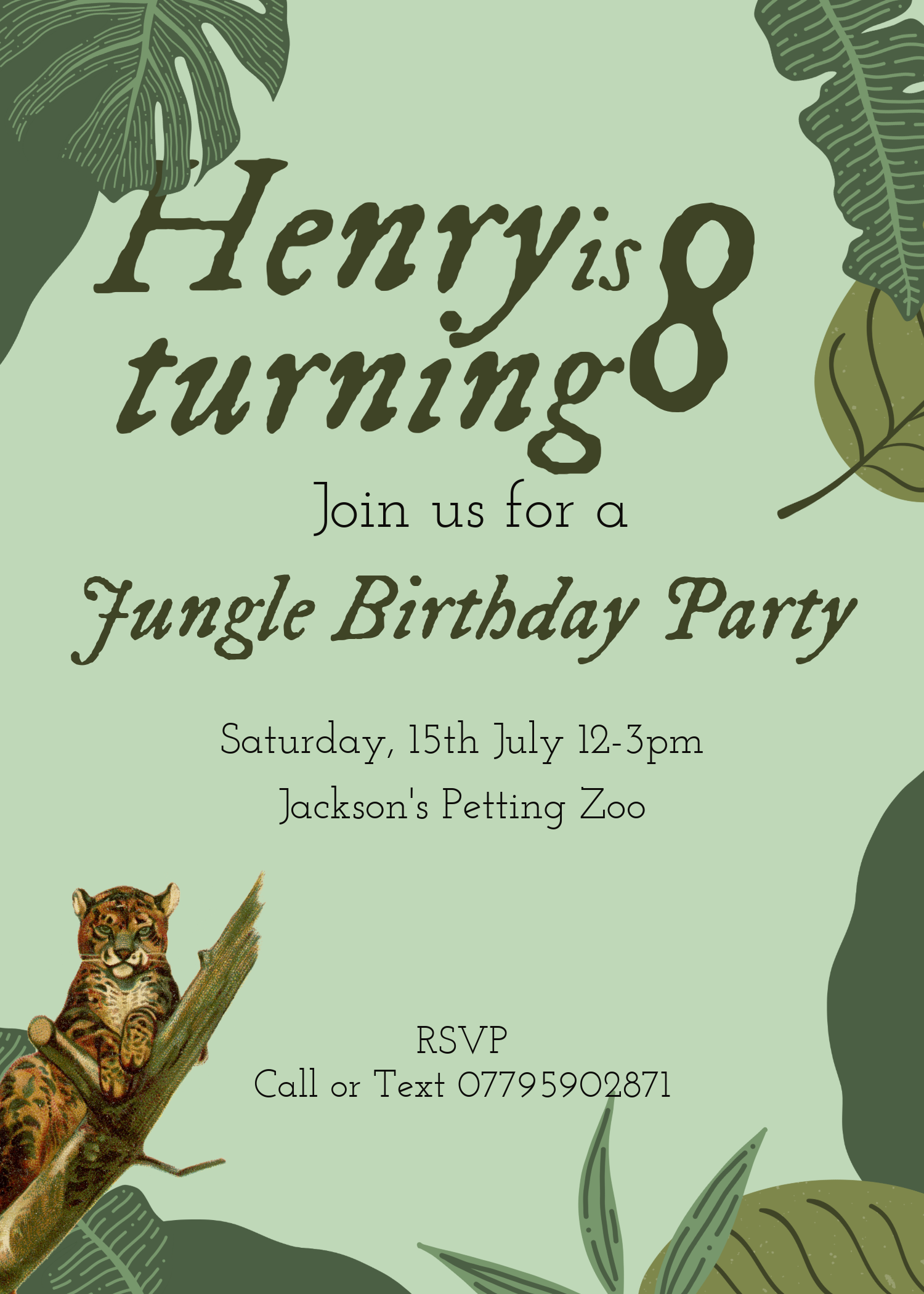 Jungle Leopard Invitation - Customisbale