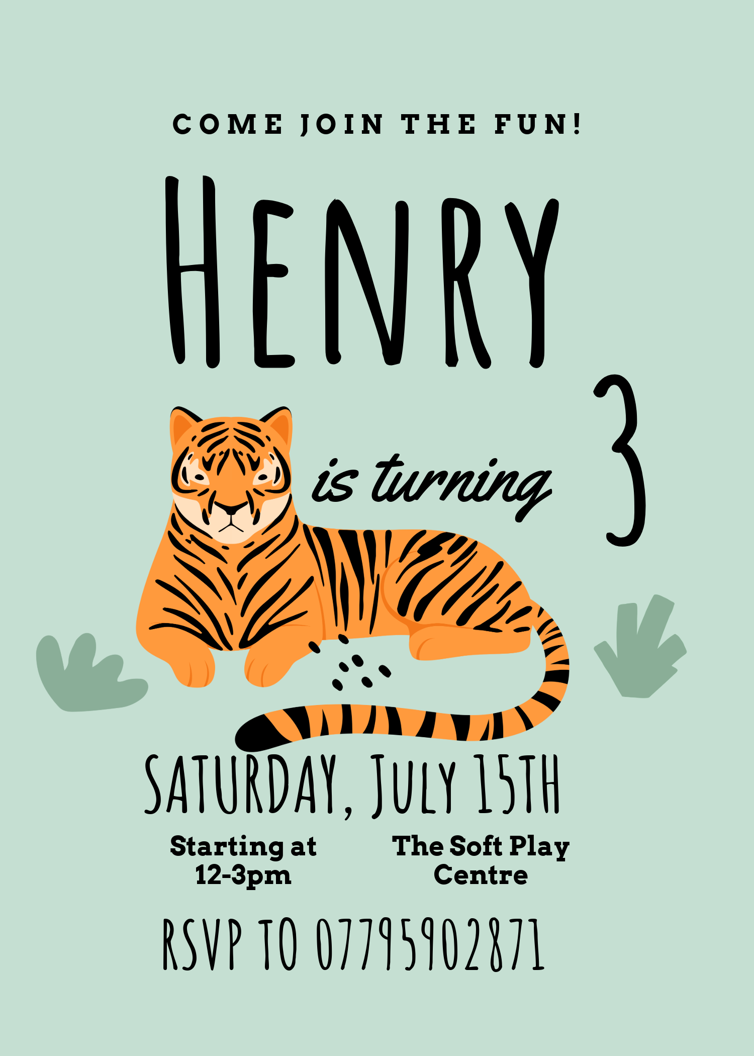 Jungle Sitting Tiger  Invitation - Customisable