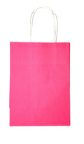 Pink paper bag with white handles on a light gray background
