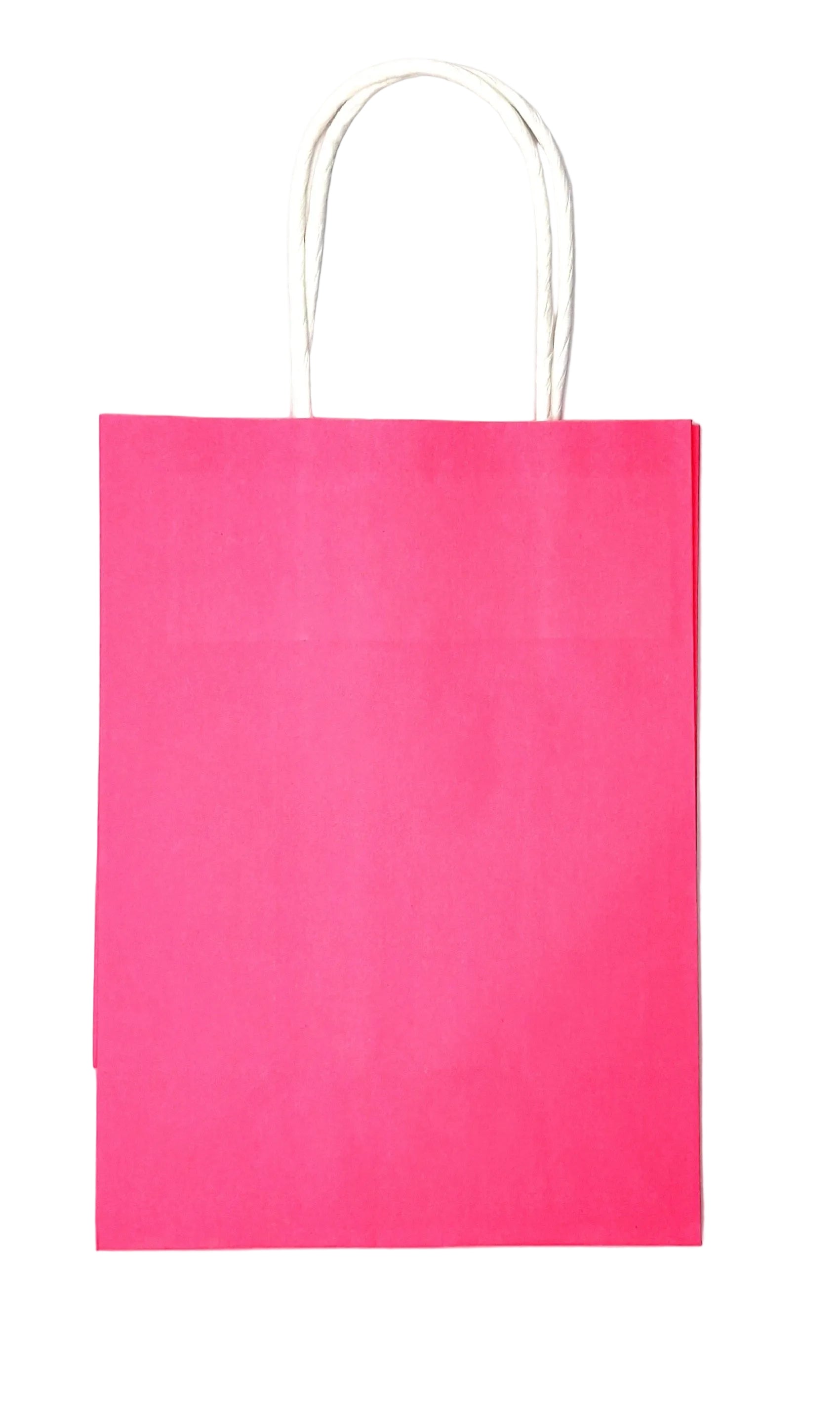 Pink paper bag with white handles on a light gray background