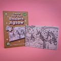 Unicorn jigsaw on a pink background